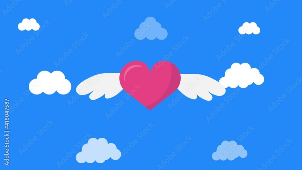 Animated heart flying.Heart with Wings animation. Animated heart flying.Heart with Wings animation.