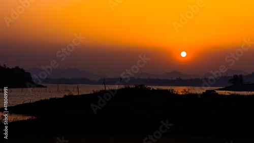 Sunset at Watchialalongkorn Dam , Pompi Nationality Park, Karnchanaburi, Thailand