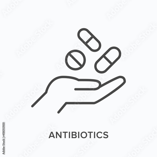 Antibiotics flat line icon. Vector outline illustration of . Bla