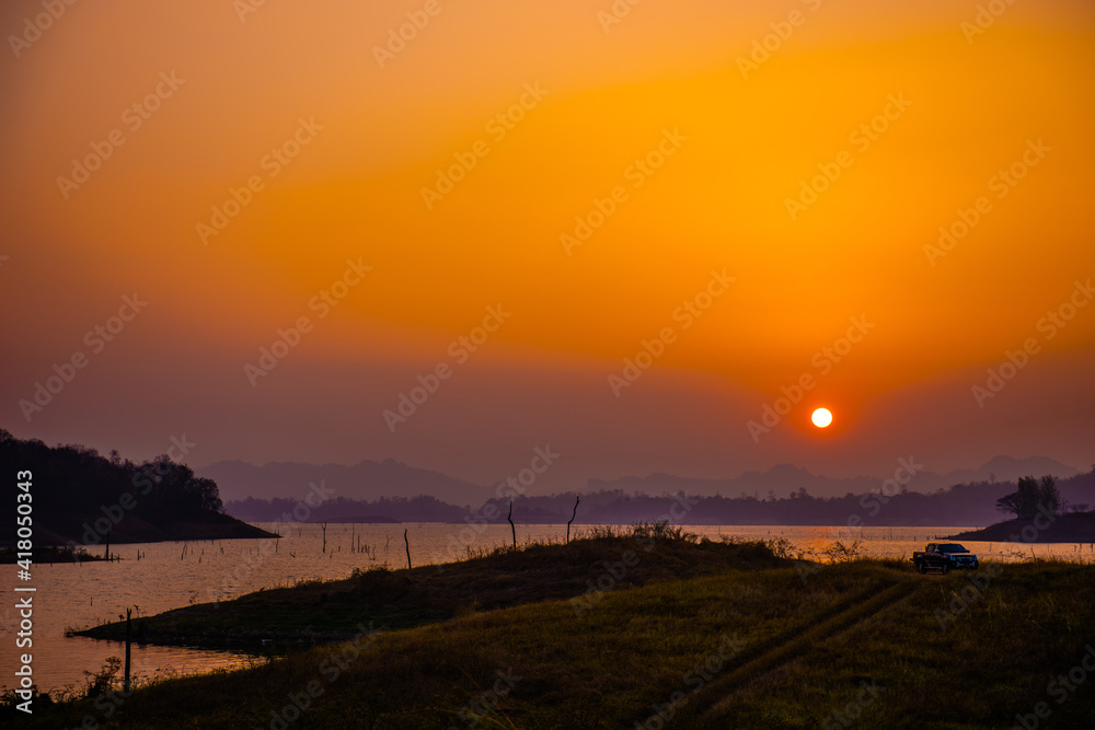 Sunset at Watchialalongkorn Dam , Pompi Nationality Park, Karnchanaburi, Thailand