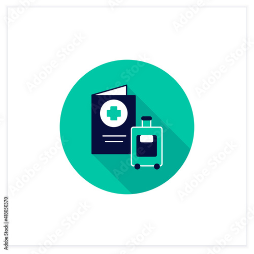 Health passport flat icon. Necessary document about health status for travel. Vaccinated card.Surely put in suitcase.Covid19 concept. Vector illustration