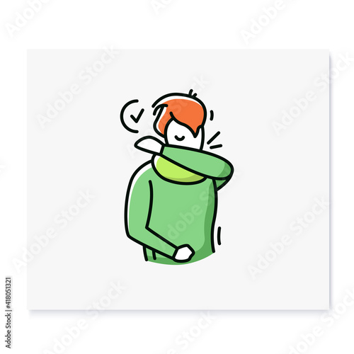 Right way to cough and sneeze color icon.Cover your mouth and nose when you sneeze.Virus protection.Isolated vector illustration