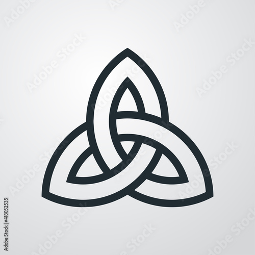 Símbolo celta triquetra. Logotipo con lineas en fondo gris