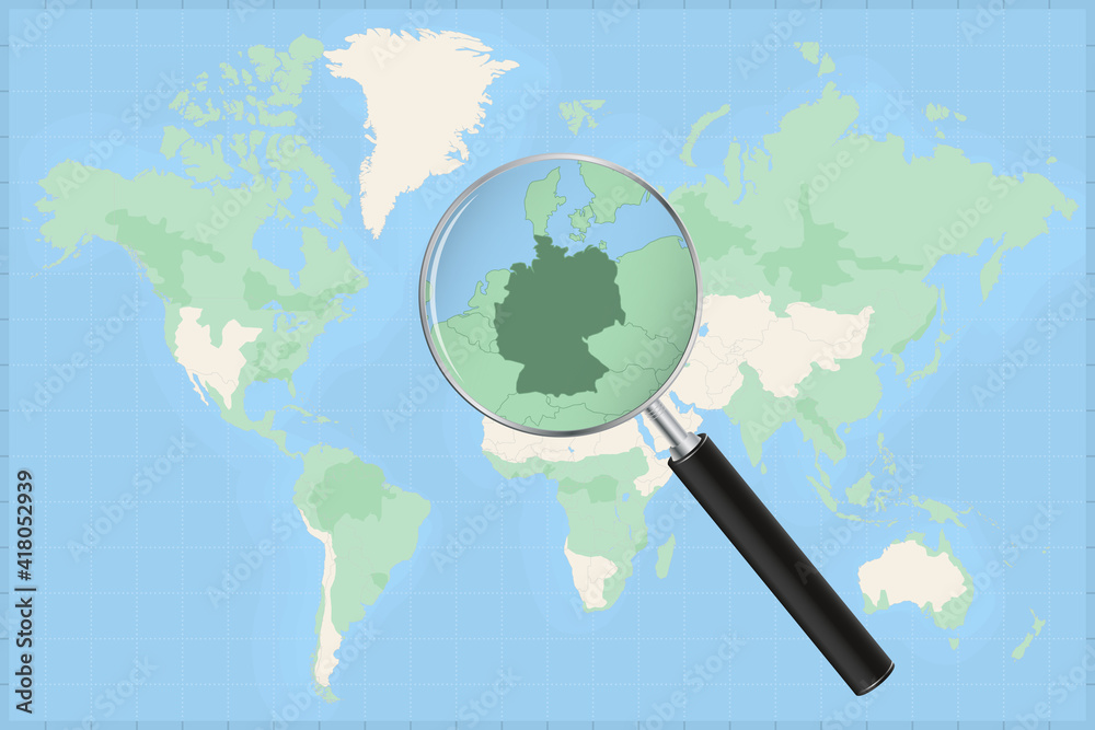 Map of the world with a magnifying glass on a map of Germany. Map of the world with a magnifying glass on a map of Germany.