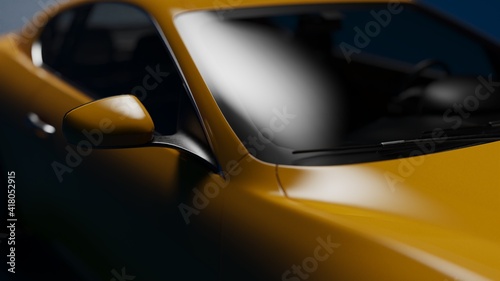 auto yellow. 3d illustration of fragments of vehicles on a blue uniform background.