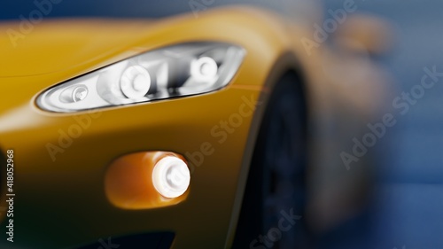 auto yellow. 3d illustration of fragments of vehicles on a blue uniform background. © evgeniy