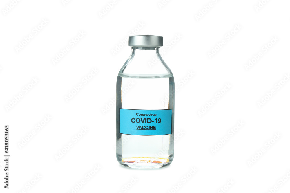 Vial of Covid - 19 vaccine isolated on white background Vial of Covid - 19 vaccine isolated on white background