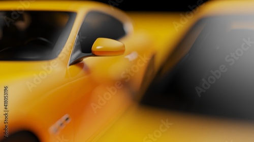 auto yellow. 3d illustration of fragments of vehicles on a yellow background.
