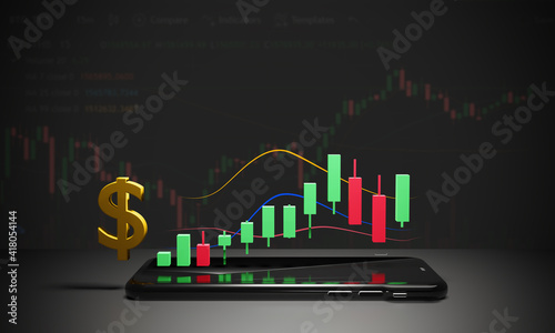 Stock market or exchange trading graph on phone with money symbol financial investment ideas use as background 3D rendering