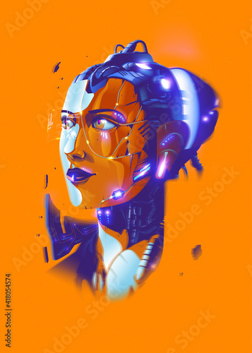 Fototapeta Naklejka Na Ścianę i Meble -  A futuristic vector illustration of a bionic lady.
