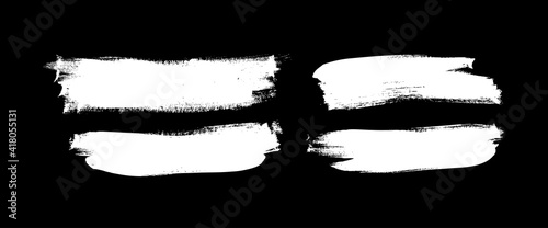 Paint drawing set of white smear on black background. Hand drawn abstract illustration grunge elements. Vector abstract objects for design use
