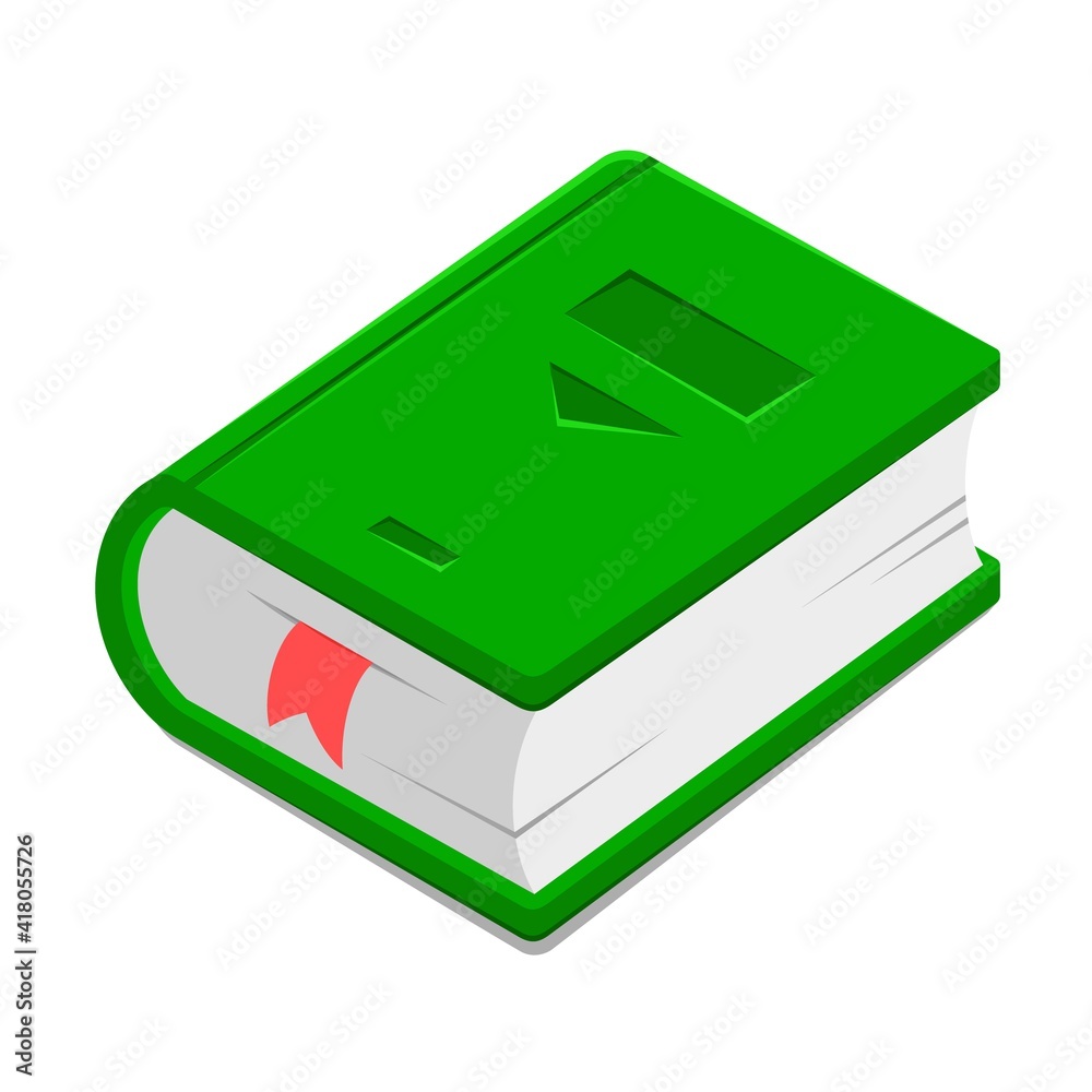 Green book with red bookmark isometric style Green book with red bookmark isometric style