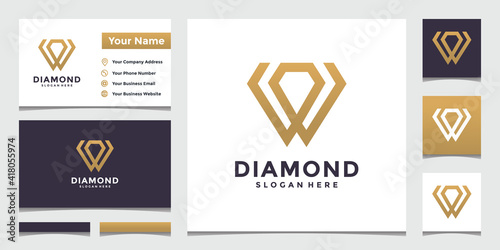 letter W logo with diamonds and business card