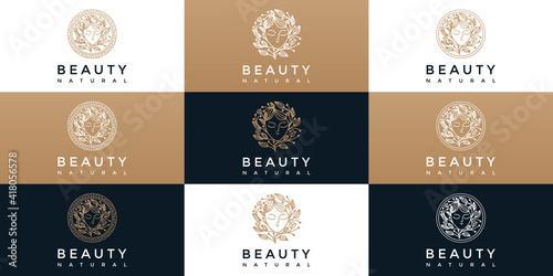 a logo with a beautiful natural facial line art style and a business card design. design concept for beauty salon  massage  cosmetics.spa