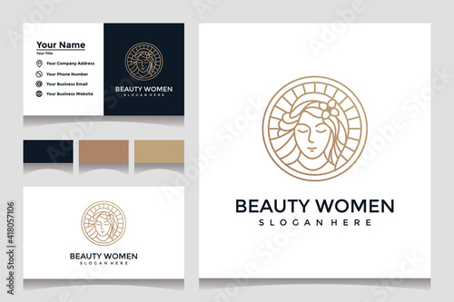 Inspiration Beautiful lady logo design template with line art style and business card design