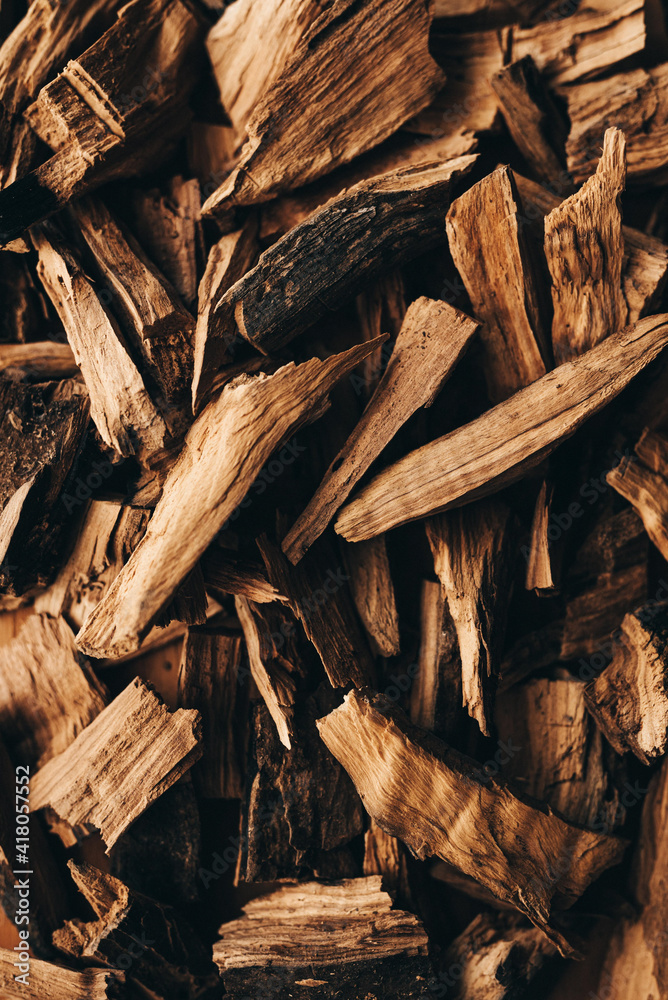 Textura de madera gourmet. Astillas de madera. Wood Chips. Madera para  ahumar. Madera para cocinar. Astillas de madera aromáticas. Stock Photo |  Adobe Stock