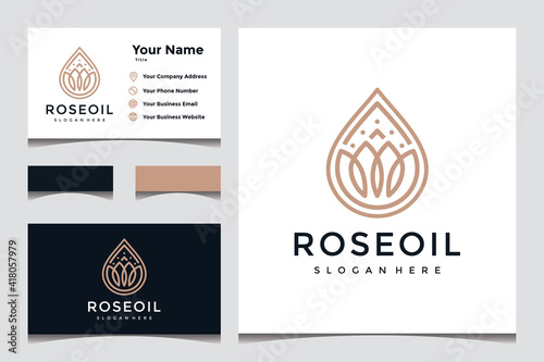 Modern floral line art combined with essential oil drops looks minimalistic and clean with a logo and business card design
