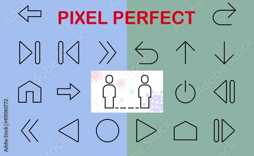 Set of line arrows, directions, arrows, contains icons such as pause, continuation, directly, to the right, Editable stroke. 480x480, On a white background, Vector illustration