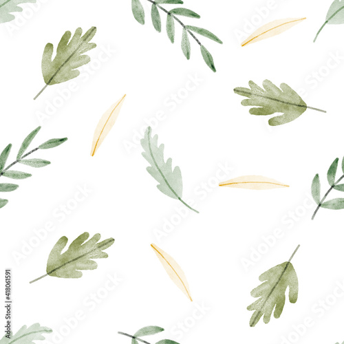 Watercolor seamless pattern with leaves 