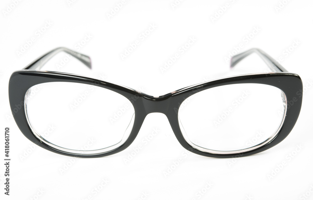 Eyeglasses with black rim on white background Eyeglasses with black rim on white background