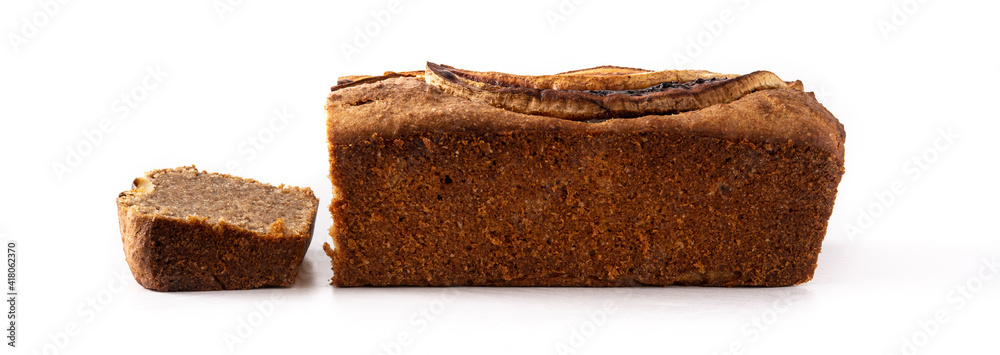 Homemade banana bread isolated on white background. Panorama view Homemade banana bread isolated on white background. Panorama view