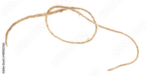 Piece of brown twine isolated on white background. rope