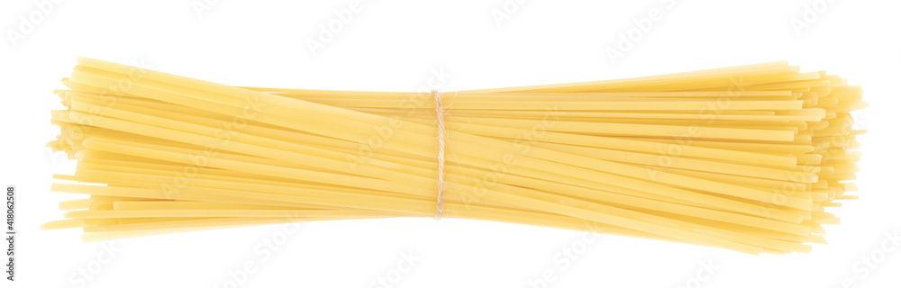 Bunch of pasta isolated on white background. spaghetti tied with rope Bunch of pasta isolated on white background. spaghetti tied with rope
