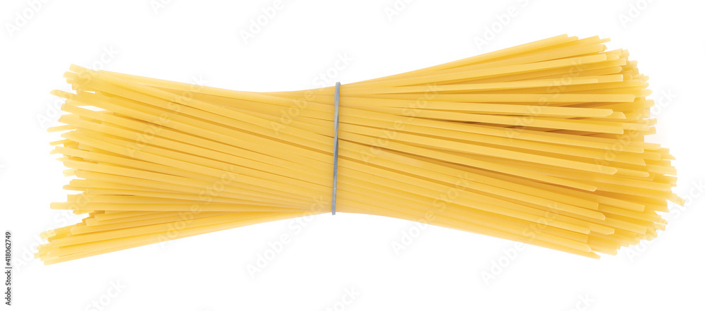 Bunch of pasta isolated on white background. spaghetti tied with rope Bunch of pasta isolated on white background. spaghetti tied with rope