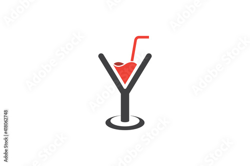 simple elegant letter y drink in glass logo concept, flat design style