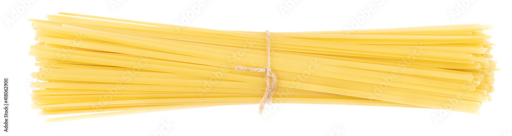 Bunch of pasta isolated on white background. spaghetti tied with rope Bunch of pasta isolated on white background. spaghetti tied with rope