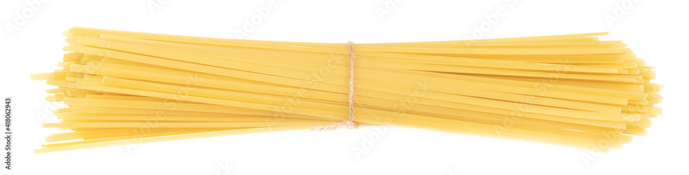 Bunch of pasta isolated on white background. spaghetti tied with rope Bunch of pasta isolated on white background. spaghetti tied with rope