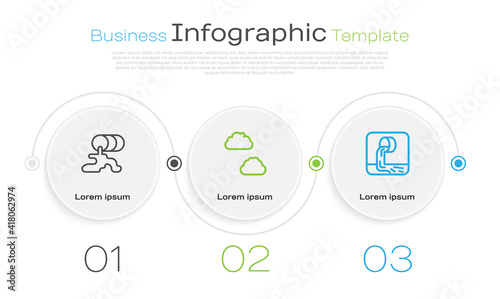 Set line Barrel oil leak, Cloud and Wastewater. Business infographic template. Vector.