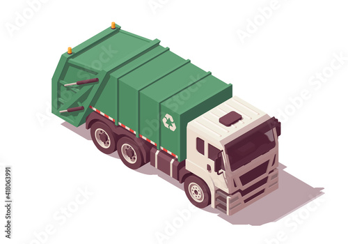 Isometric garbage truck. Vector illustration