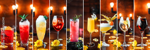 Billede på lærred Horizontal assorted variety of sweet alcoholic cocktails collage