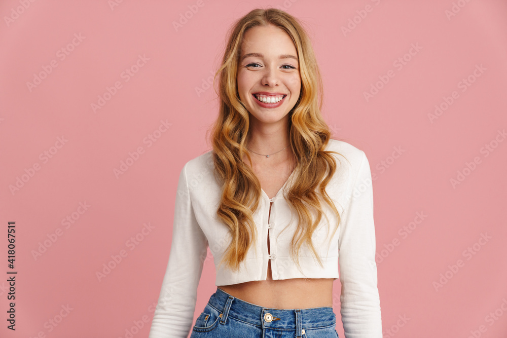Beautiful lovely girl with long hair standing isolated Beautiful lovely girl with long hair standing isolated