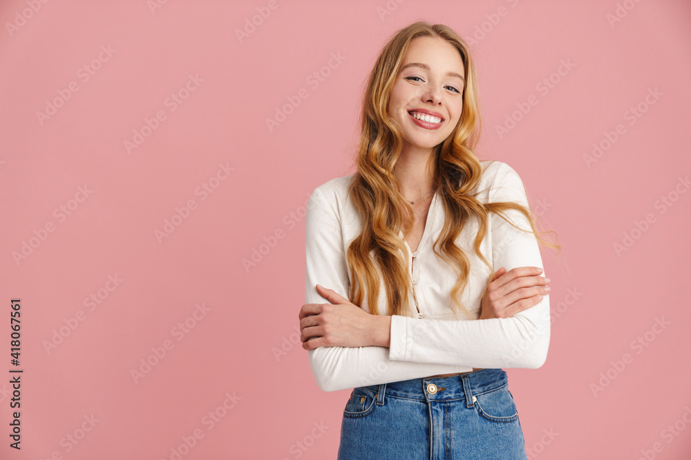 Beautiful lovely girl with long hair standing isolated Beautiful lovely girl with long hair standing isolated