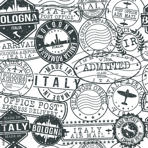 Bologna Italy Stamps Background. City Stamp Vector Art. Postal Passport Travel. Design Set Pattern.