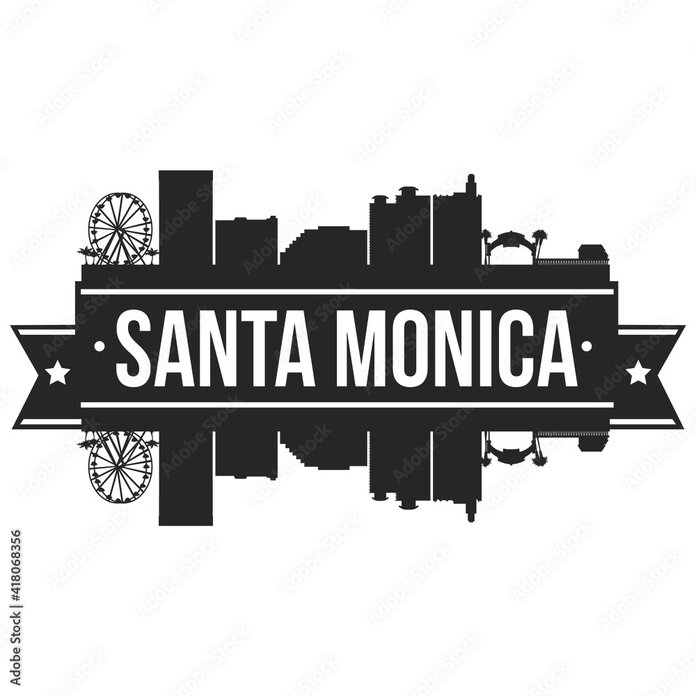 Santa Monica California USA Skyline Silhouette Design City Vector Art Famous Buildings Stamp Stencil.