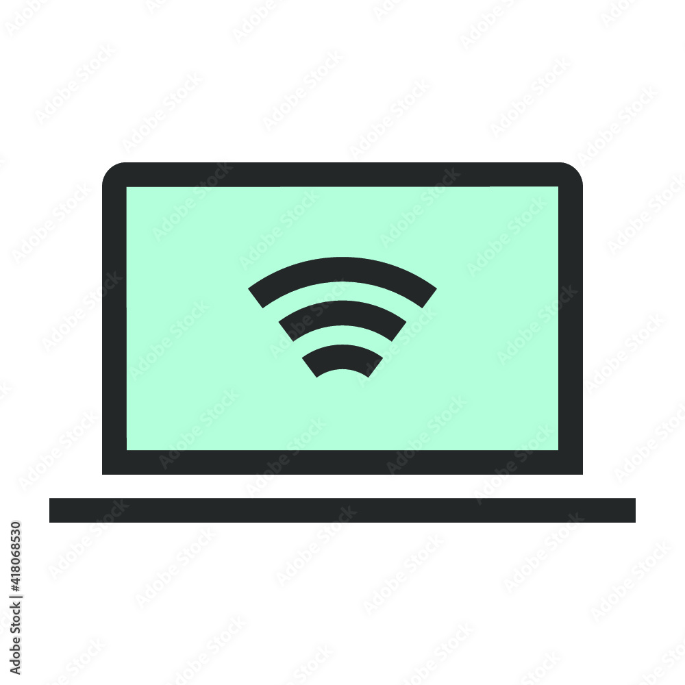 Vector illustration of high-tech technology coloured icon. Wi-fi on a laptop icon. Vector illustration of high-tech technology coloured icon. Wi-fi on a laptop icon.
