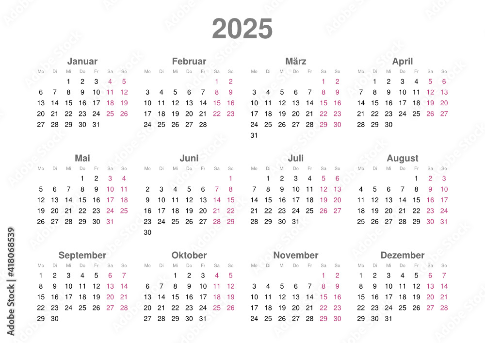 Vettoriale Stock Kalender 2025, Querformat | Adobe Stock