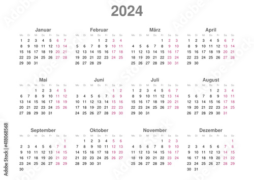 Kalender 2024, Querformat