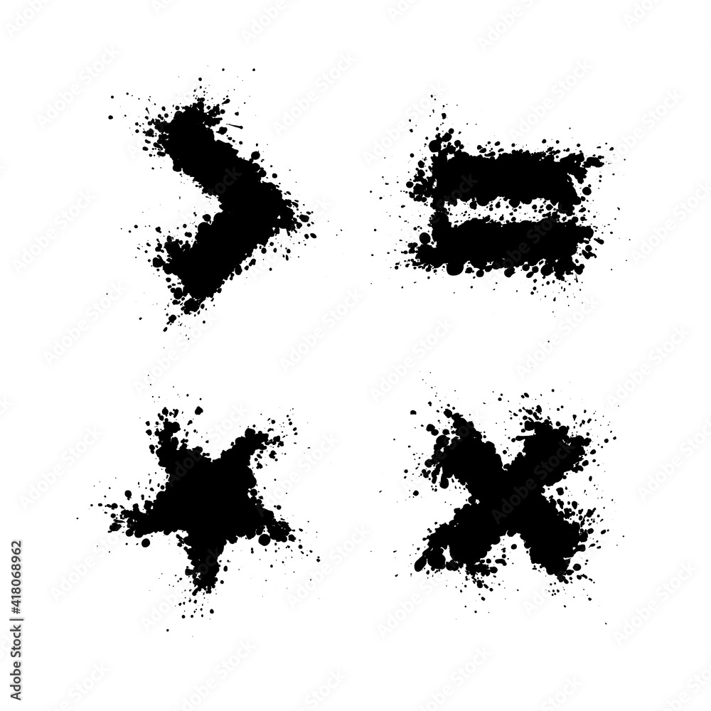 Set of grunge symbols on a white background. Isolated splash symbols. Stock vector illustration. 
