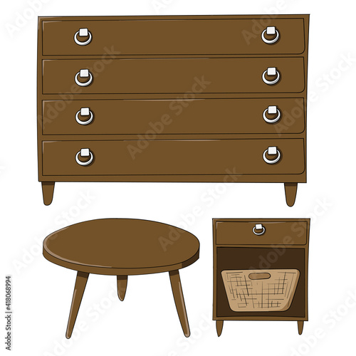 Bedroom furniture set. Cartoon style vector illustration.