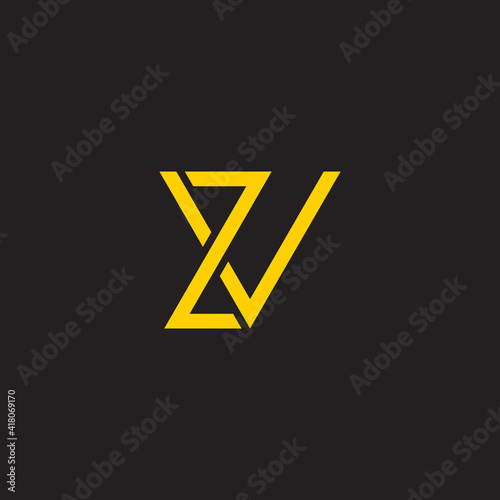 letter zv simple overlapping flat line geometric logo vector