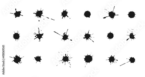 Vector Ink blots and splashes. Collection of handdrawn blobs, drops and spatters