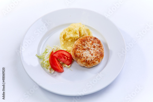 cutlet with mashed potato and salad