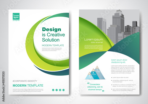 Template vector design for Brochure, AnnualReport, Magazine, Poster, Corporate Presentation, Portfolio, Flyer, infographic, layout modern with Green color size A4, Front and back, Easy to use.