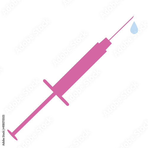 Symbolic icon of medical syringe and medicinal drop isolated on white background