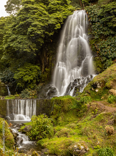 Wonderful waterfall at Azores travel destination  Sao Miguel island.