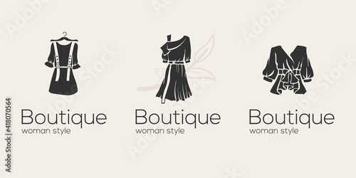 Set of abstract modern woman fashion logo template suitable for boutique
